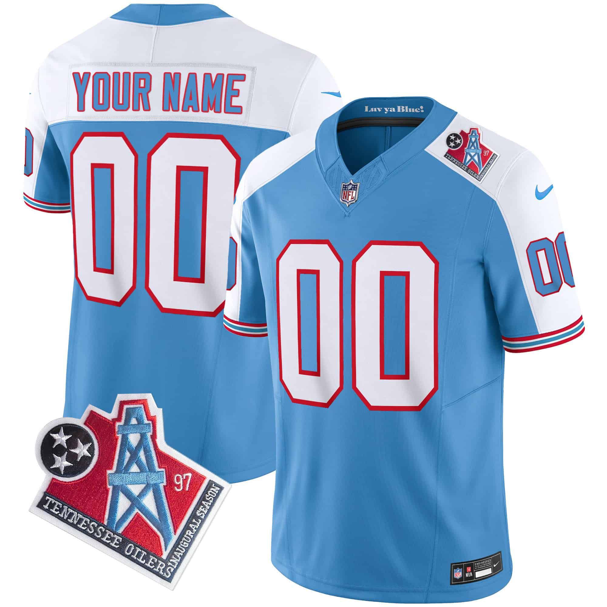 Men Tennessee Titans Light Blue 1997 Throwback 2024 Nike Limited Vapor Custom NFL Jersey style 1
